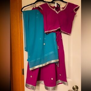 Pink/Fuchsia and Sky Blue Lehenga Choli